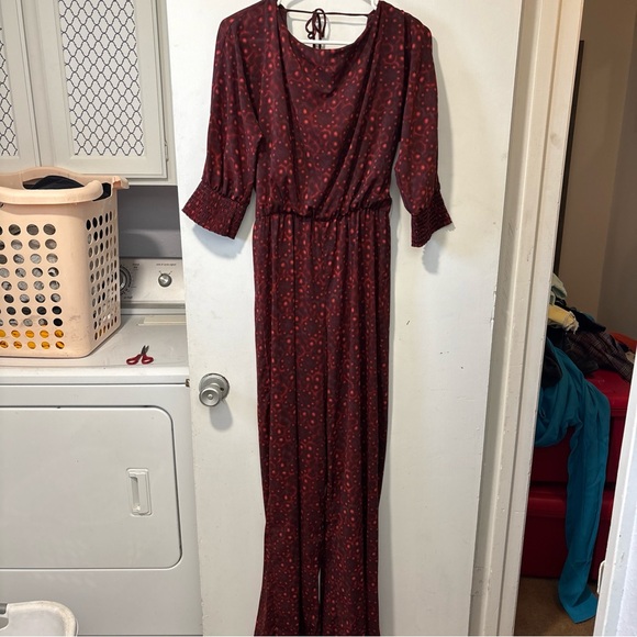 Alice + Olivia Leiby Red 3/4 Sleeves Wide Leg Jumpsuit Pants Size L - Picture 2 of 13